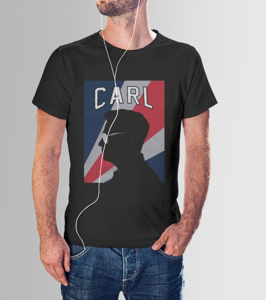 CARL Silhouette With Red And Blue Angled Stripes T-Shirt