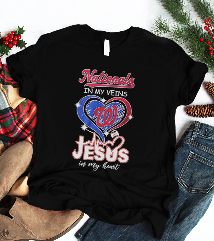 Nationals In My Veins W Heart Jesus In My Heart T-Shirt