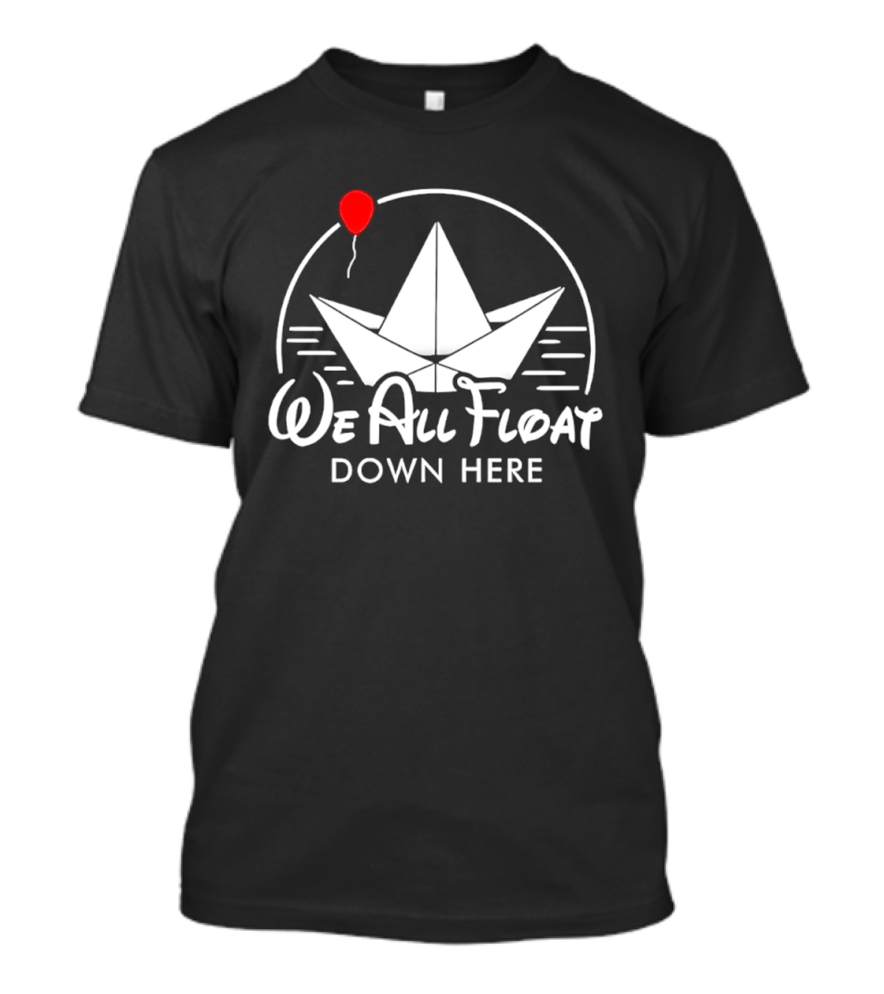 We All Float Down Here Red Balloon Paper Boat T-Shirt