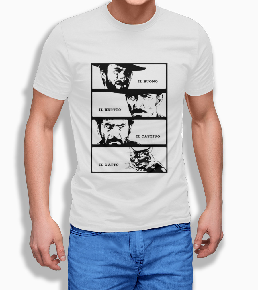 Four Amigos Il Buono Il Brutto Il Cattivo Il Gatto Classic Movie T-Shirt
