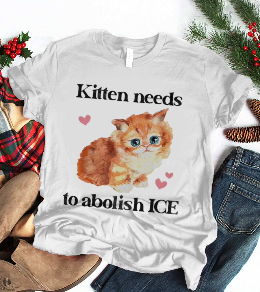 Kitten Needs To Abolish ICE Cute Cat With Hearts T-Shirt
