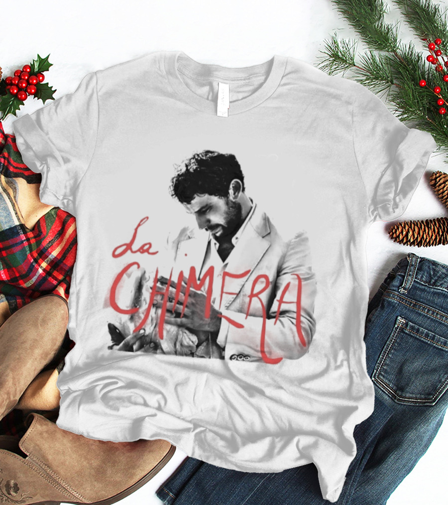 La Chimera Film Red Neon Style Text Over Mysterious Figure T-Shirt