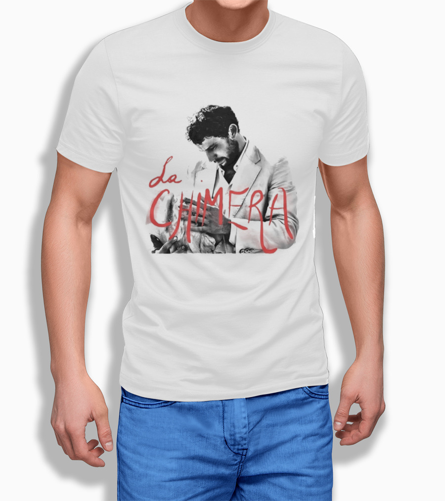 La Chimera Film Red Neon Style Text Over Mysterious Figure T-Shirt