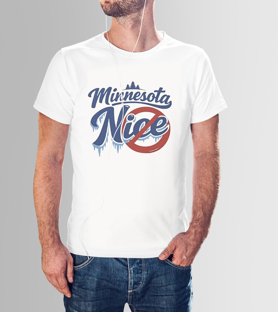 Minnesota Nice Anti Ice Dripping Text Red Circle Blue Letters T-Shirt