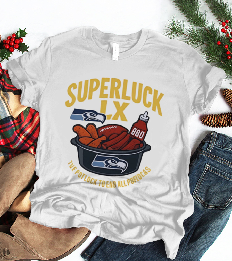 SuperLuck LX Seattle Seahawks Potluck BBQ Football T-Shirt