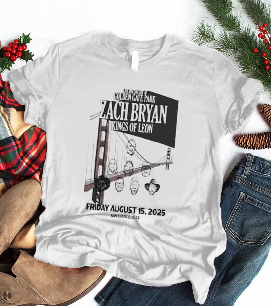 Zach Bryan Kings Of Leon Golden Gate Park San Francisco August 15 2025 Tour T-Shirt