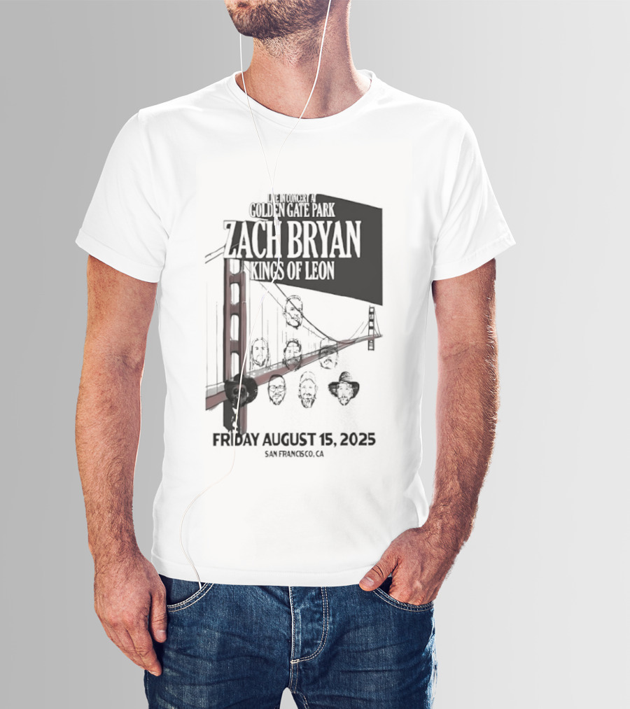 Zach Bryan Kings Of Leon Golden Gate Park San Francisco August 15 2025 Tour T-Shirt