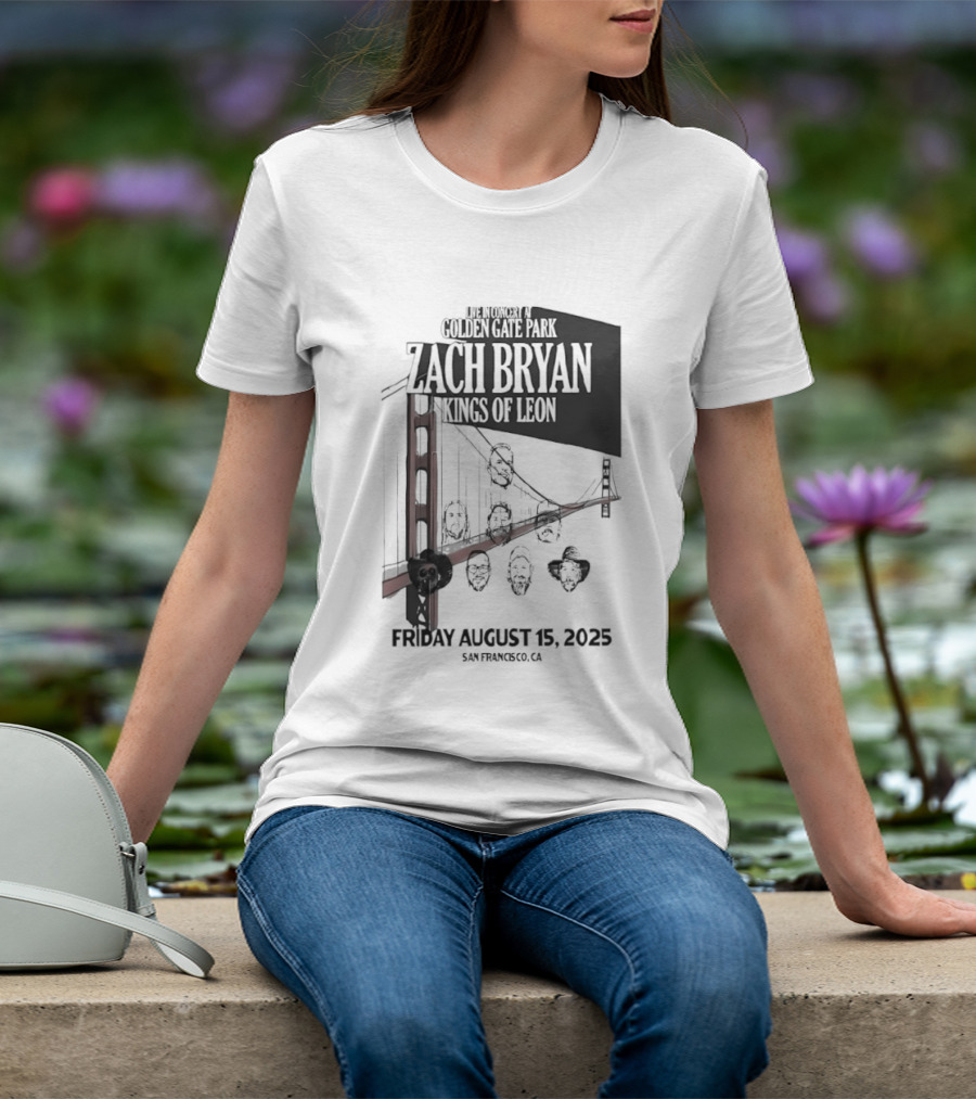 Zach Bryan Kings Of Leon Golden Gate Park San Francisco August 15 2025 Tour T-Shirt