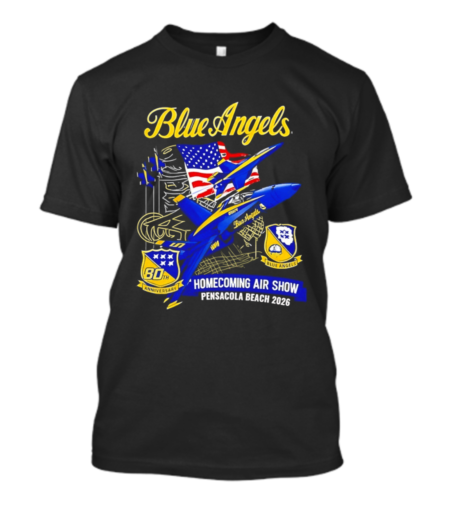 Blue Angels Homecoming Air Show Pensacola Beach 2026 American Flag Jet Aviation T-Shirt