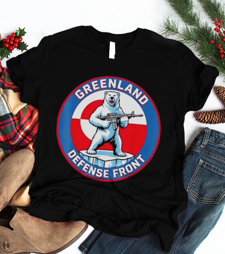 Greenland Defense Front Grumpy Polar Bear Holding Rifle T-Shirt