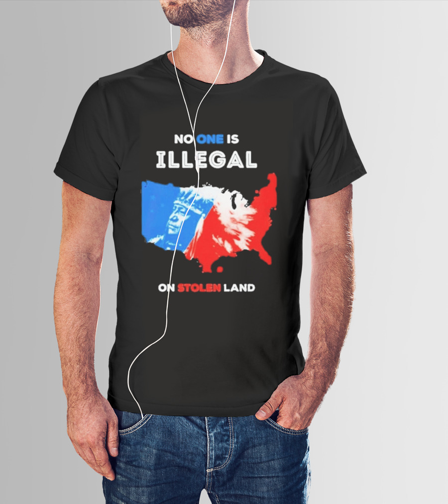 No One Is Illegal On Stolen Land Red Blue Map Indigenous American T-Shirt