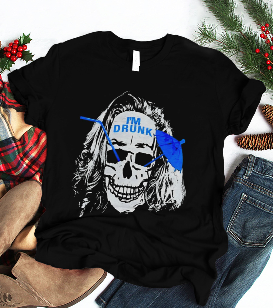 Skull I'm Drunk Brannigan Blue Straw Umbrella T-Shirt
