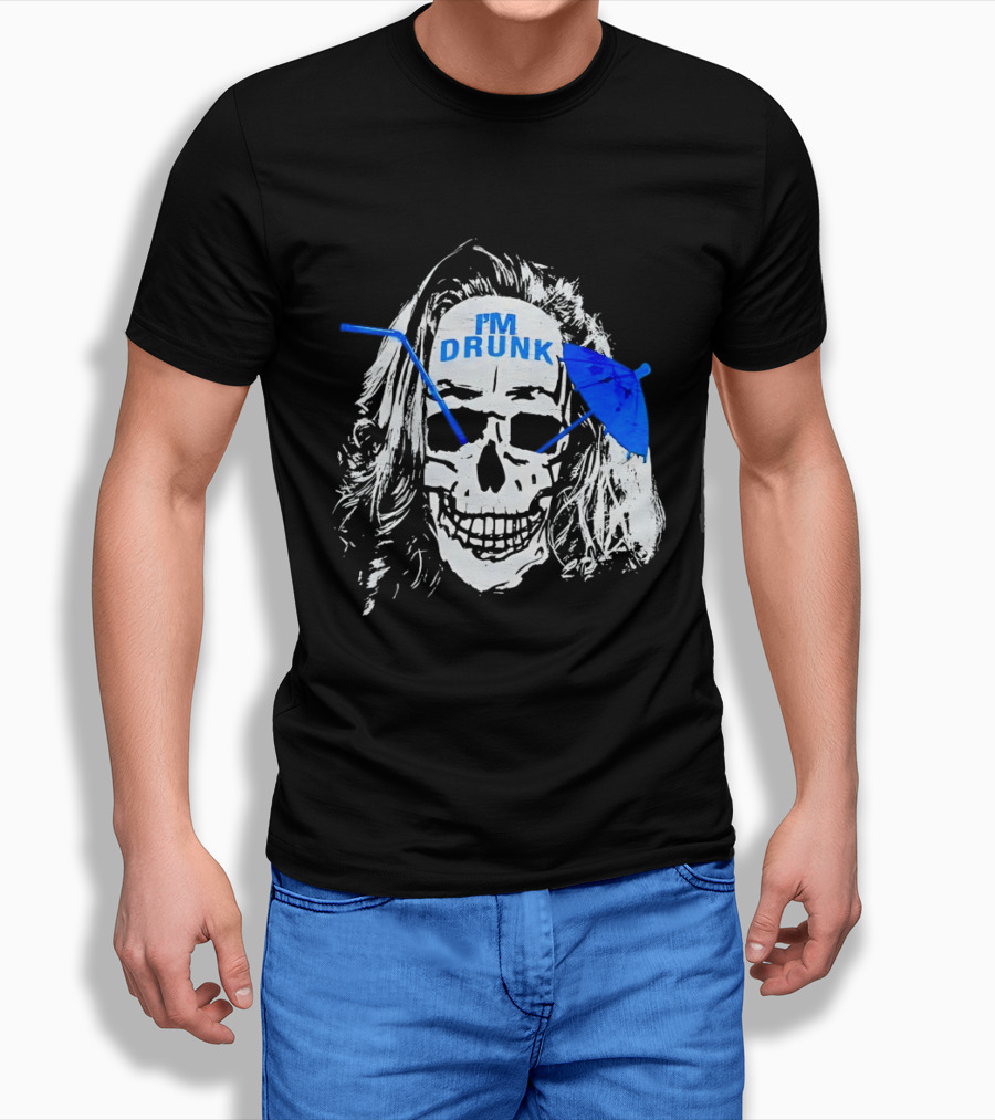Skull I'm Drunk Brannigan Blue Straw Umbrella T-Shirt