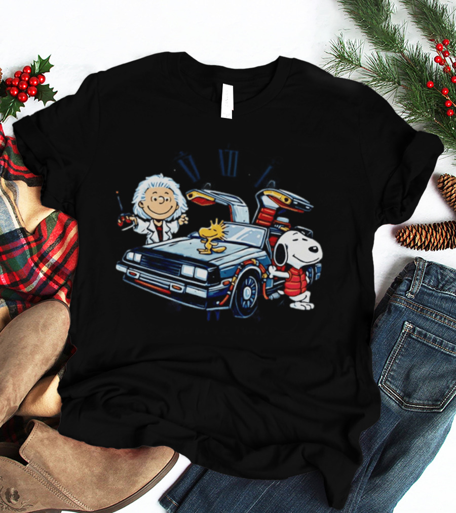 Snoopy Woodstock Back To The Future DeLorean T-Shirt