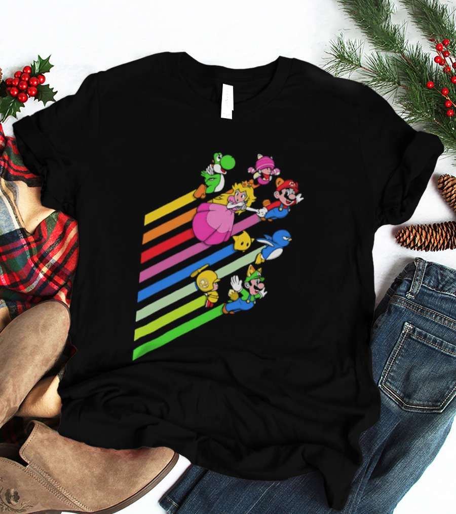 Super Mario Yoshi Princess Peach Rainbow Flight Adventure T-Shirt