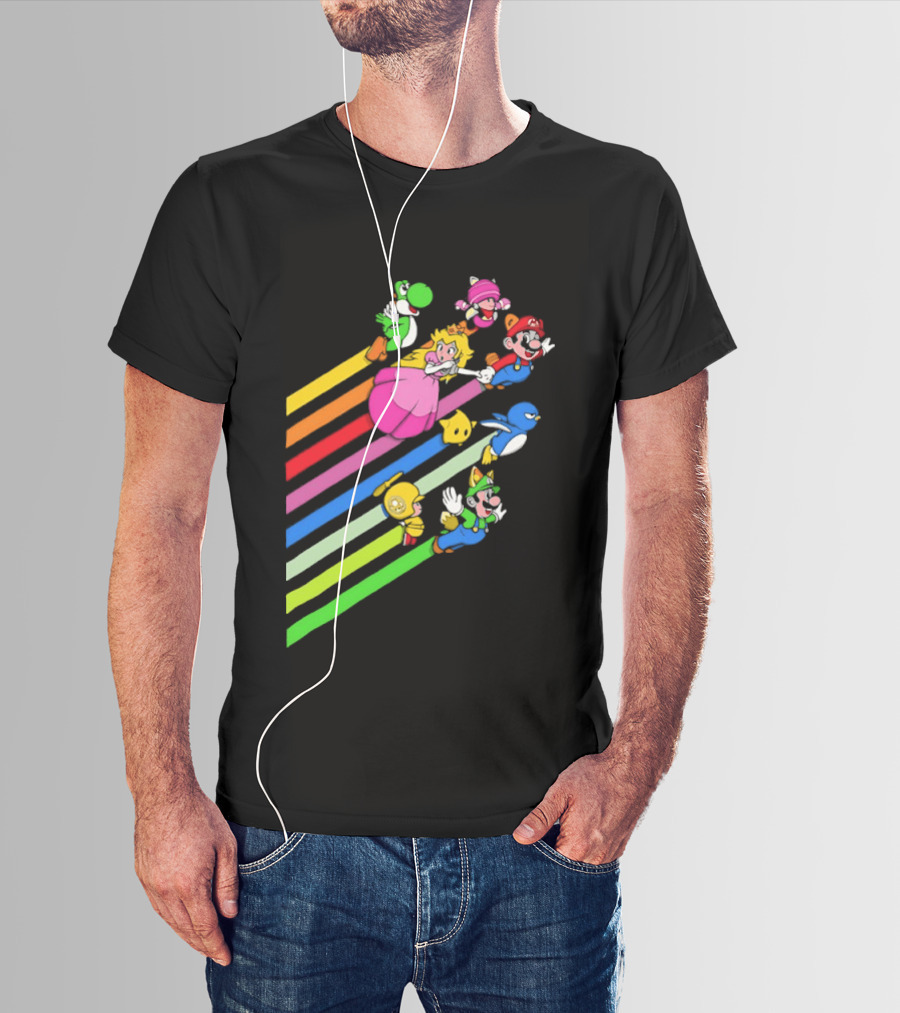 Super Mario Yoshi Princess Peach Rainbow Flight Adventure T-Shirt