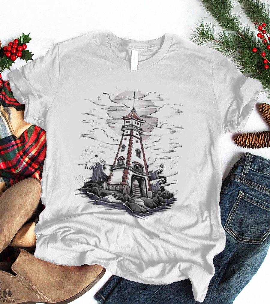 Lighthouse Under Full Moon With Dark Clouds T-Shirt