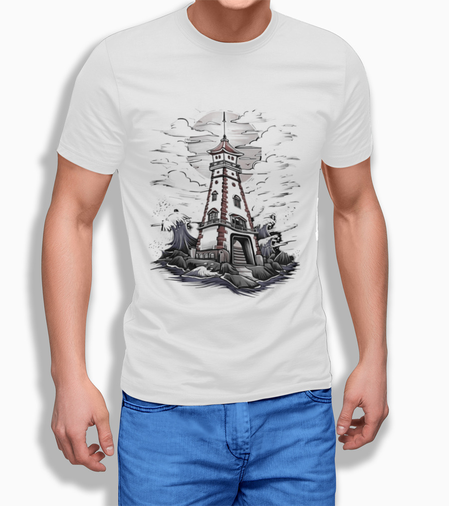 Lighthouse Under Full Moon With Dark Clouds T-Shirt