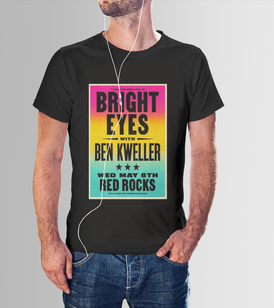 Bright Eyes Ben Kweller Red Rocks May 6 Morrison CO 21 Years Of Wide Awake Digital Ash T-Shirt