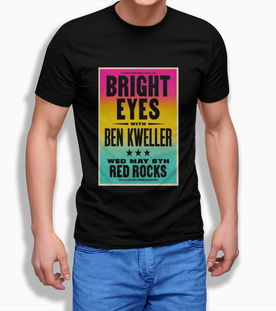 Bright Eyes Ben Kweller Red Rocks May 6 Morrison CO 21 Years Of Wide Awake Digital Ash T-Shirt