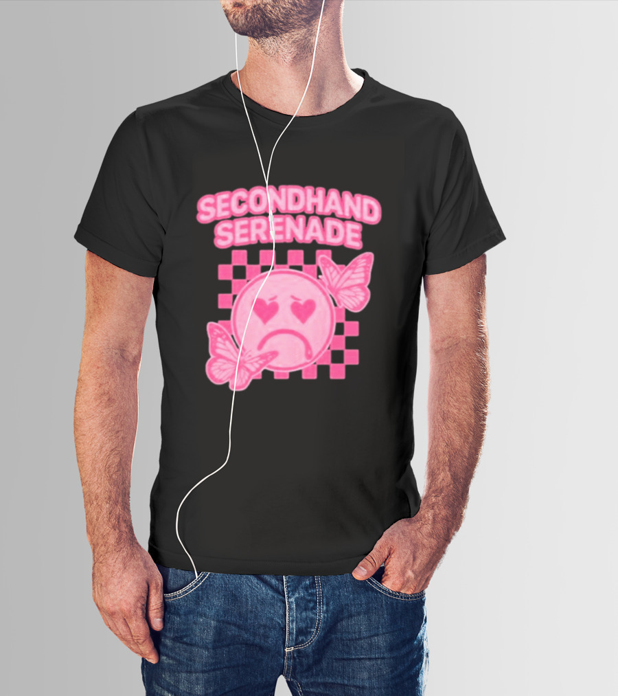 Secondhand Serenade Sad Emo Pink Heartbroken Face With Butterflies T-Shirt