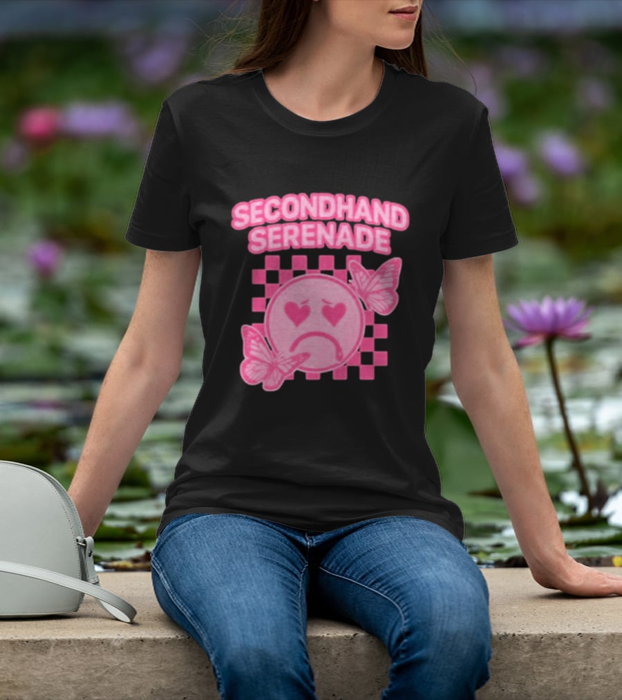 Secondhand Serenade Sad Emo Pink Heartbroken Face With Butterflies T-Shirt