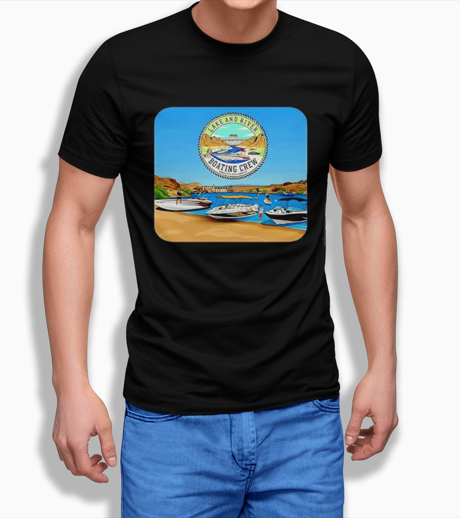 Lake And River Boating Crew With Boats Jet Ski E Foil Adventure Scene T-Shirt