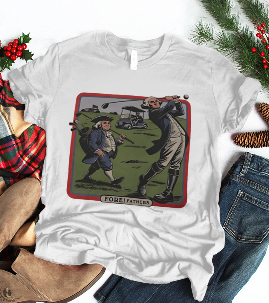 George Washington Benjamin Franklin Golf Cart Fore Fathers T-Shirt