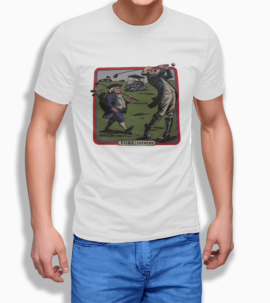 George Washington Benjamin Franklin Golf Cart Fore Fathers T-Shirt