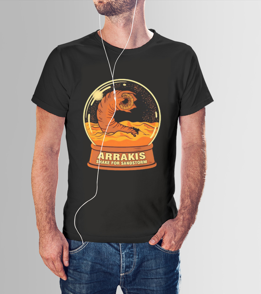 Arrakis Shake For Sandstorm Snow Globe Iconic Sandworm And Desert Scene T-Shirt