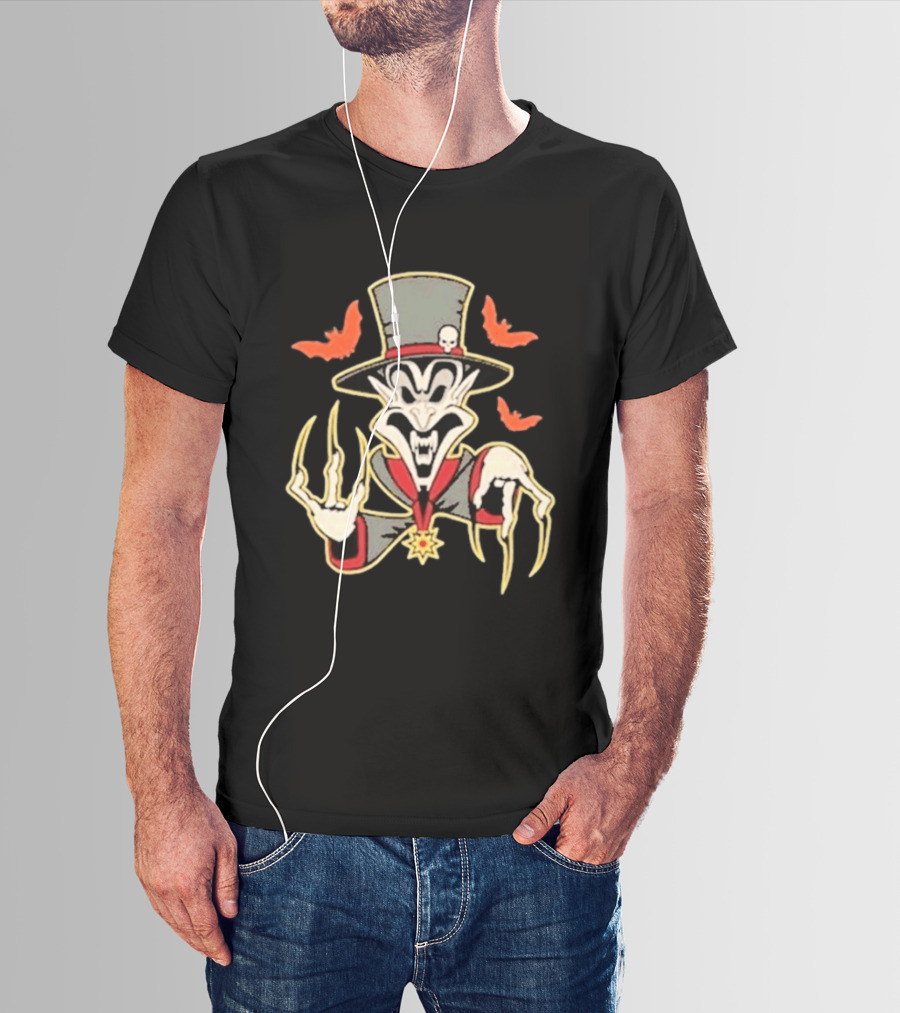 Insane Clown Posse Ringmaster Clown Top Hat Skeleton Bat Claws T-Shirt