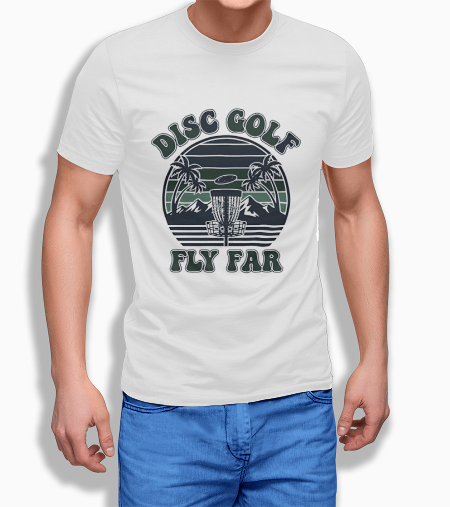 Disc Golf Fly Far Sunset Palm Trees Mountains T-Shirt