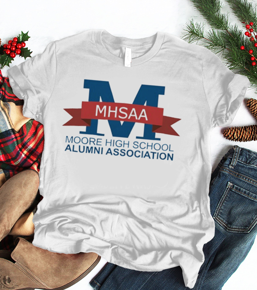 Moore High School Alumni Association MHSAA Red Ribbon Blue M T-Shirt