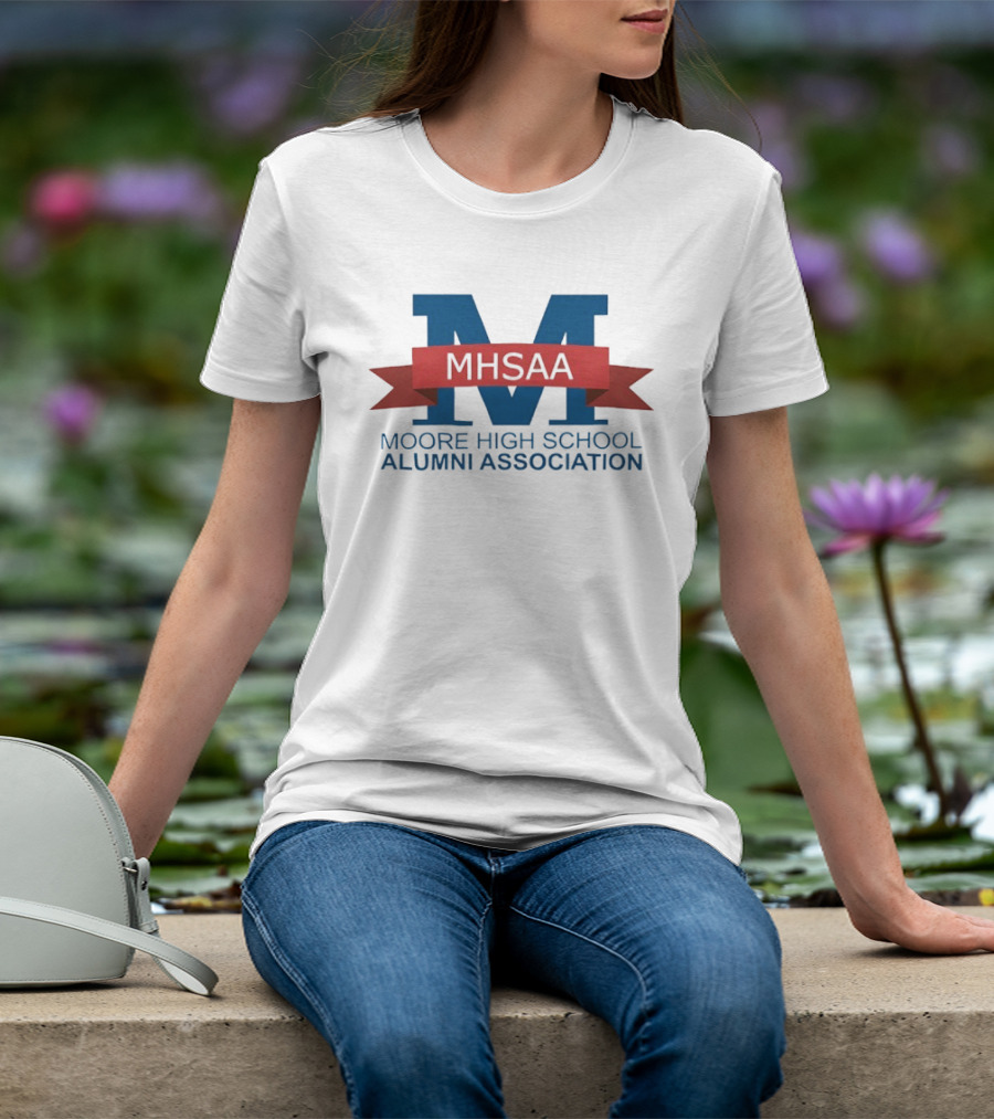 Moore High School Alumni Association MHSAA Red Ribbon Blue M T-Shirt