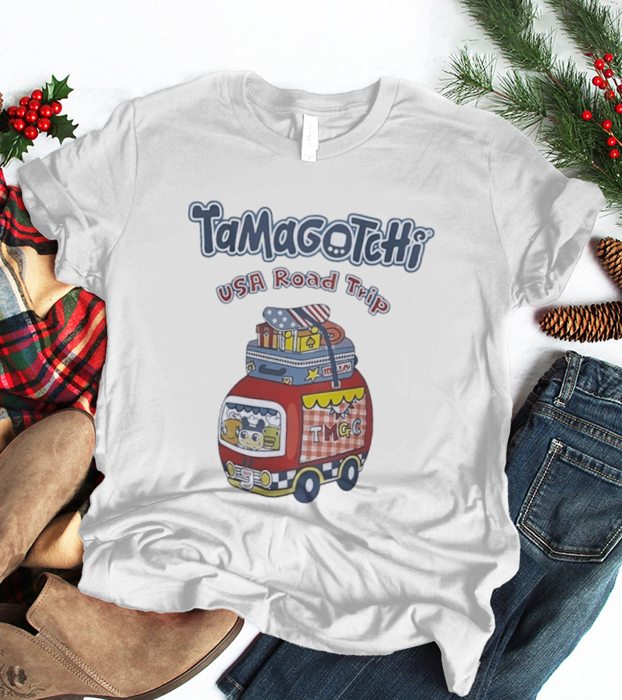Tamagotchi USA Road Trip TMGC Adventure Van With Luggage And Flag T-Shirt