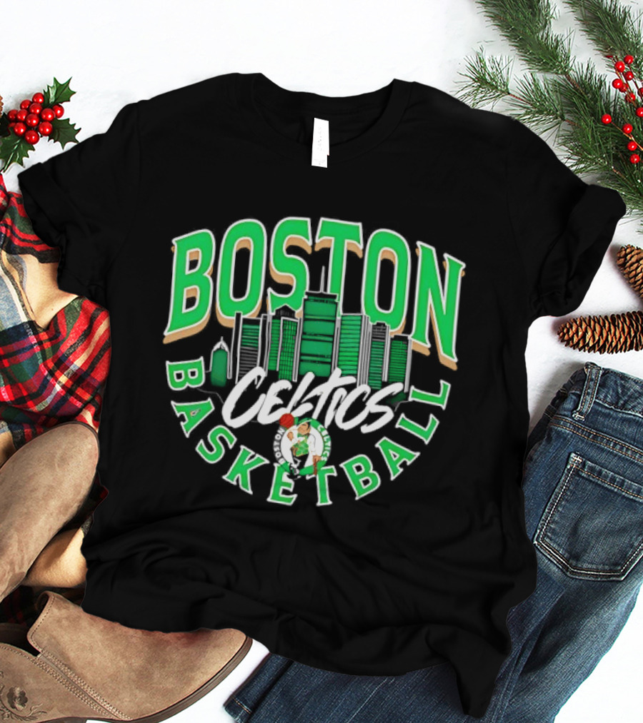 Boston Celtics Basketball City Skyline T-Shirt