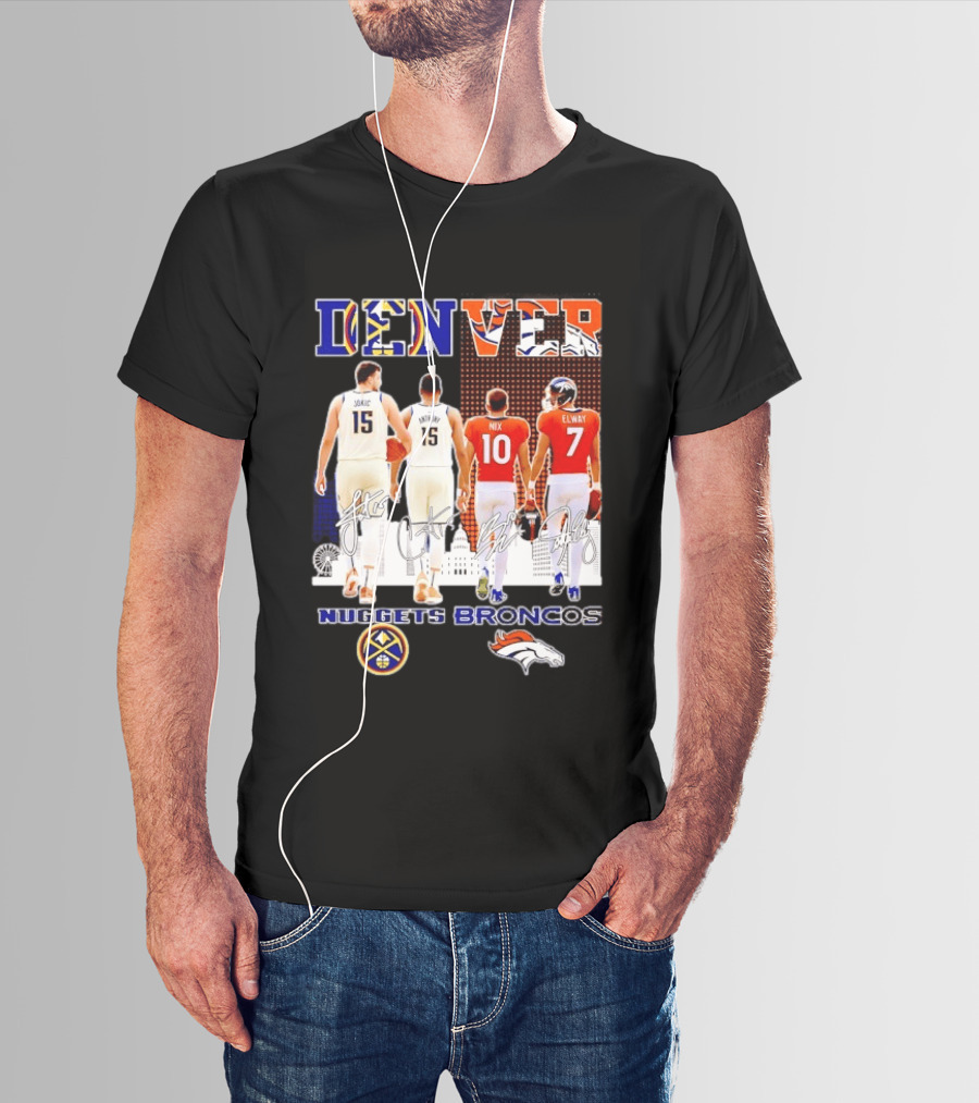 Denver Nuggets Broncos Jokic Anthony Nix Elway City Skyline Basketball Football T-Shirt