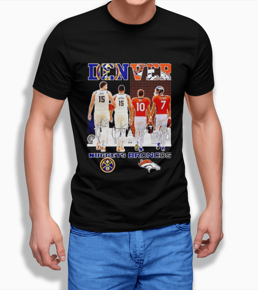 Denver Nuggets Broncos Jokic Anthony Nix Elway City Skyline Basketball Football T-Shirt