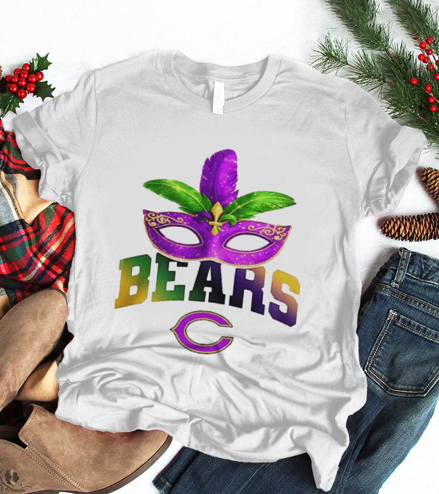 Chicago Bears Mardi Gras Mask Fleur De Lis Celebration T-Shirt