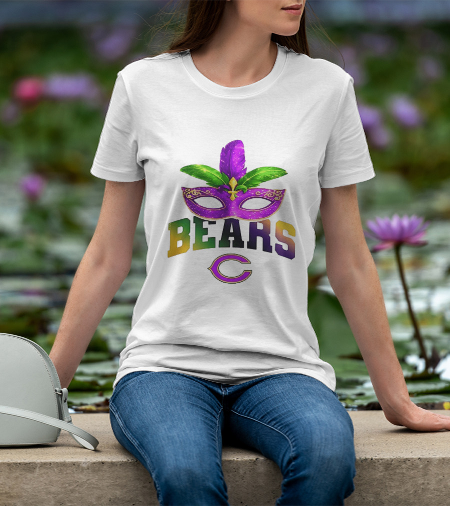 Chicago Bears Mardi Gras Mask Fleur De Lis Celebration T-Shirt