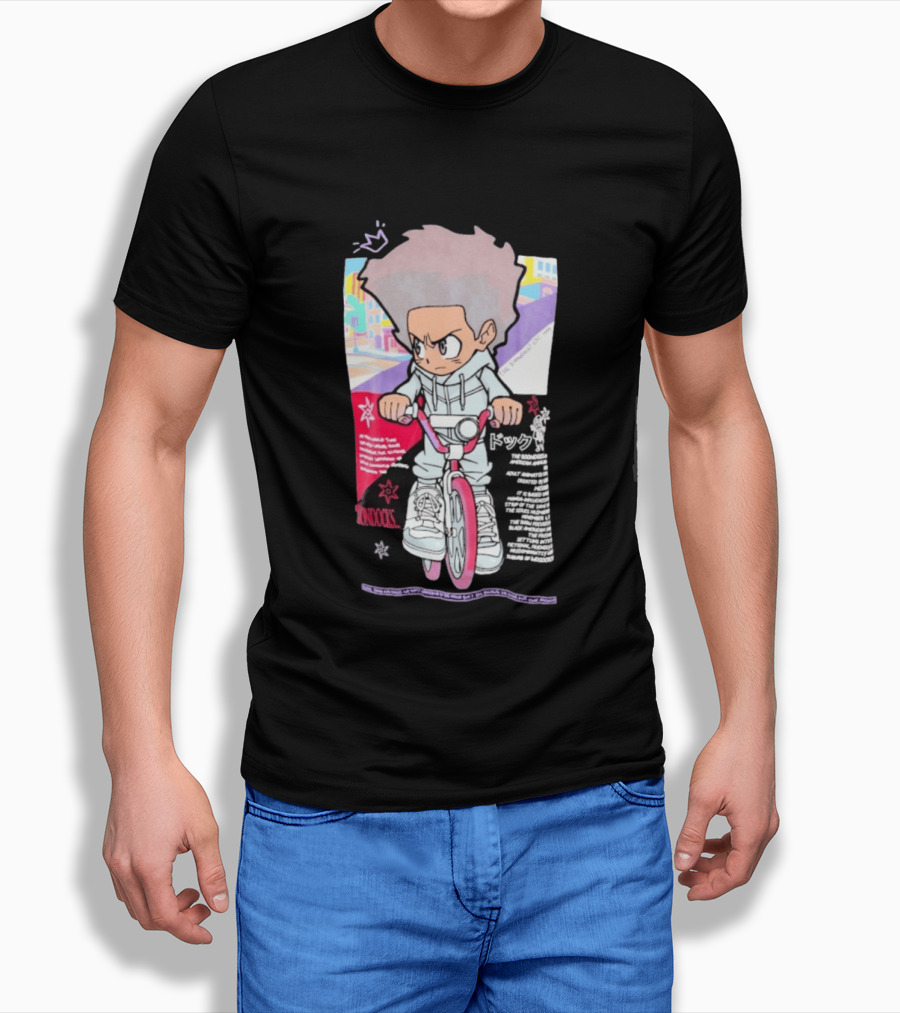 The Boondocks Freeman Cycle Anime Mashup Kid Biking Edgy T-Shirt
