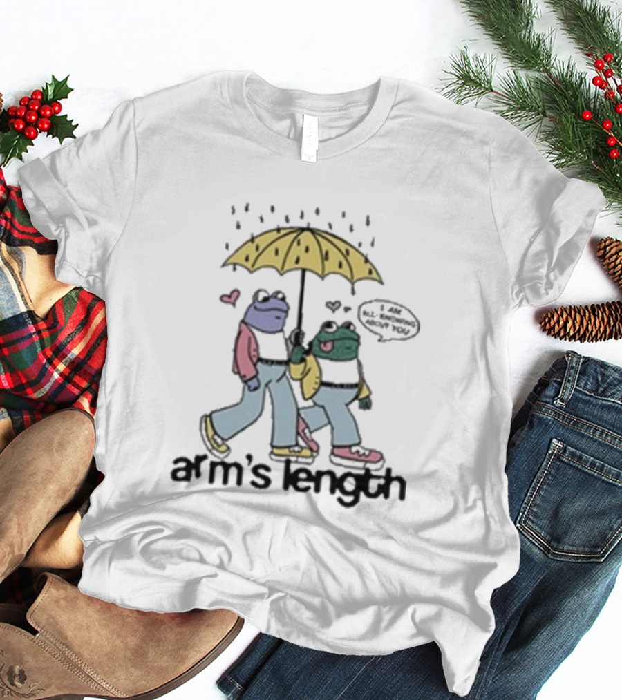 Arm's Length Frog And Toad Walking Under Umbrella With Love Hearts T-Shirt