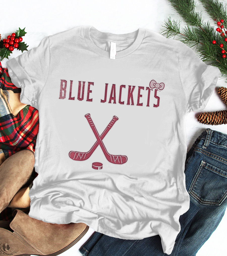Columbus Blue Jackets Hello Kitty Collaboration With Hockey Sticks And Bow T-Shirt