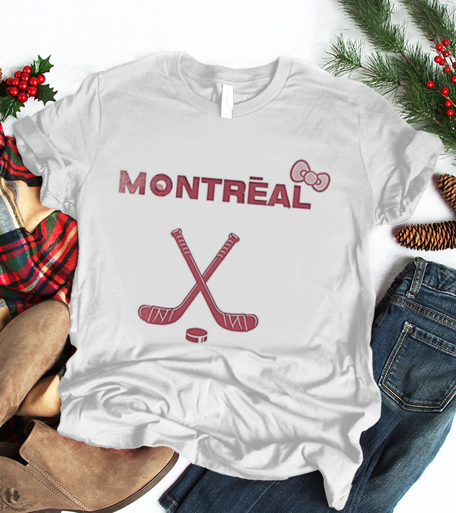 Montreal Canadiens Hello Kitty Bow Hockey Sticks Puck T-Shirt