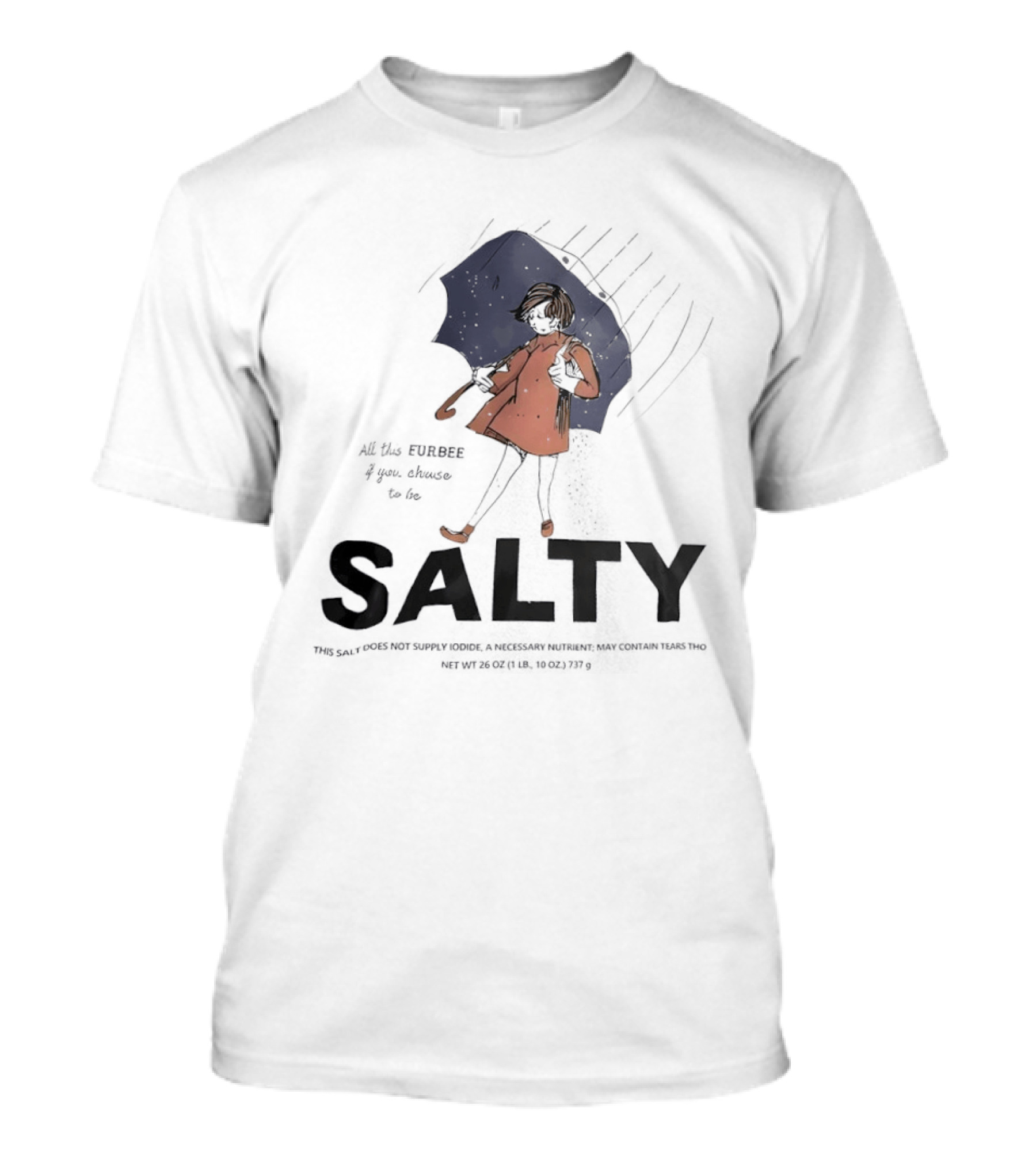 Salty Umbrella Girl In Rain Red Coat T-Shirt