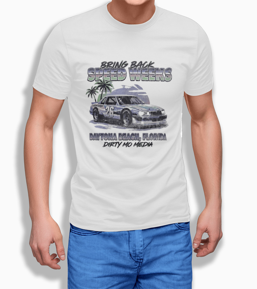 Bring Back Speed Weeks Daytona Beach Florida Dirty Mo Media Racing Car Palm Trees T-Shirt