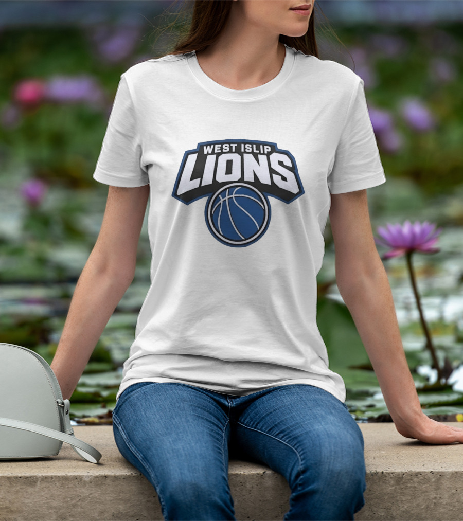 West Islip Lions Basketball Team Blue And White T-Shirt