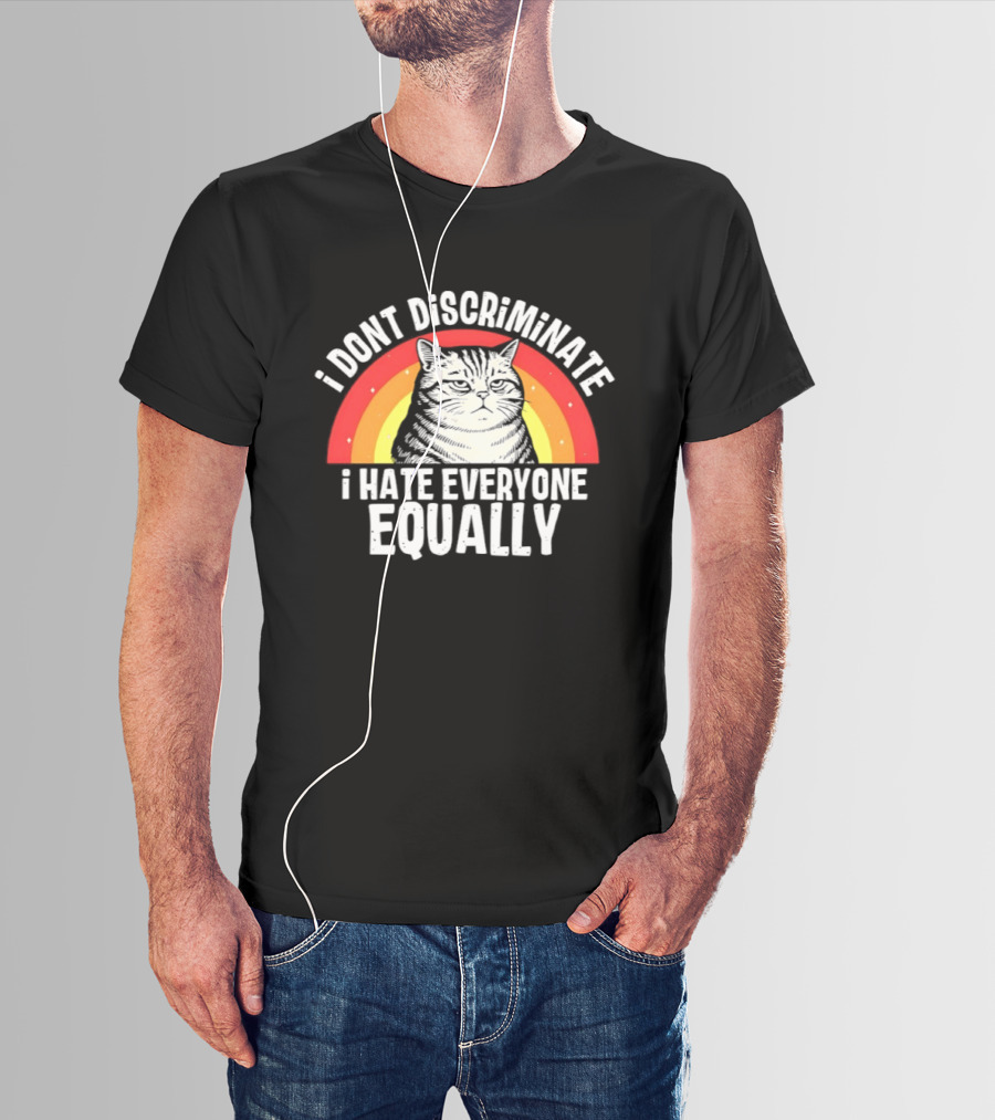 I Dont Discriminate I Hate Everyone Equally Grumpy Cat Rainbow T-Shirt