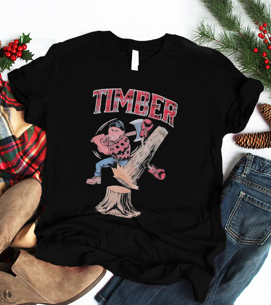 Timber Lumberjack Cartoon With Axe And Falling Tree T-Shirt