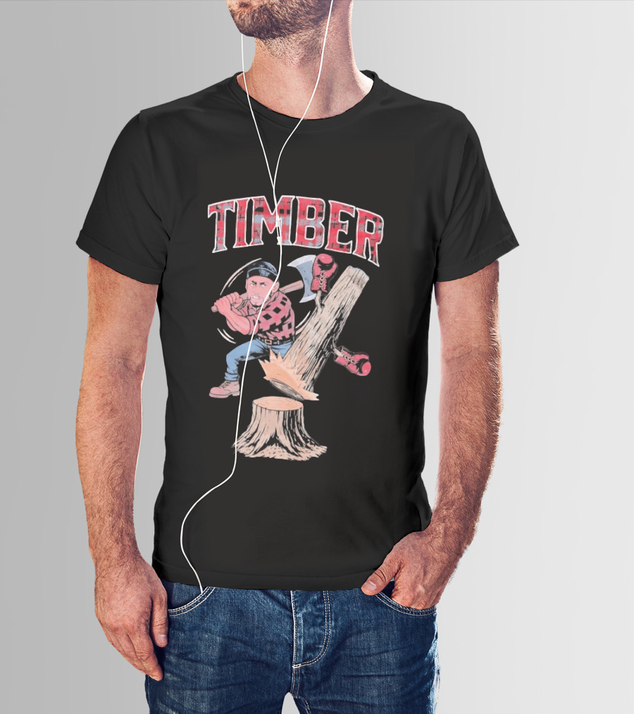 Timber Lumberjack Cartoon With Axe And Falling Tree T-Shirt